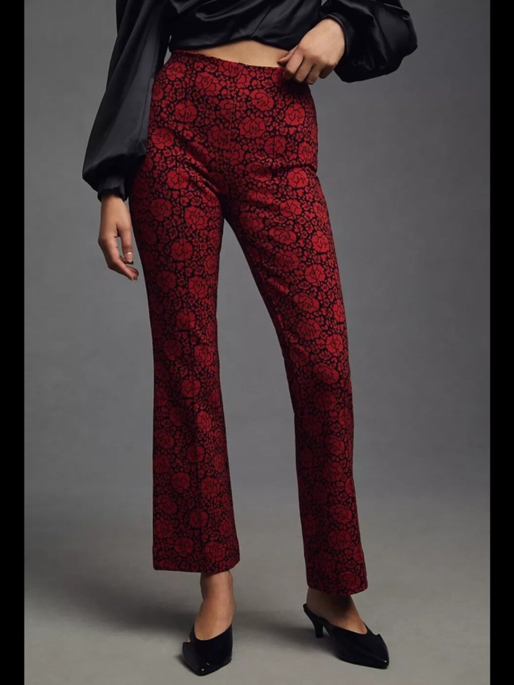 Maeve by Anthropologie The Margot Kick-Flare Cropped Pants Red & Black Floral XL
